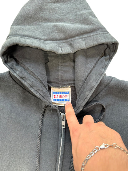 (XL) Vintage Hanes Blank Zip Up Hoodie Black