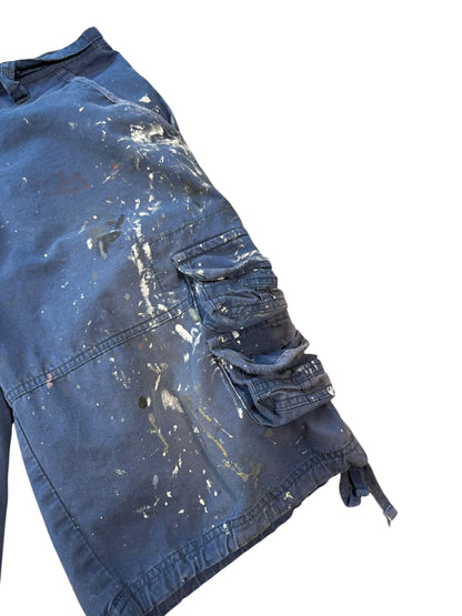 (32) Vintage Trashed Navy Cargo Shorts