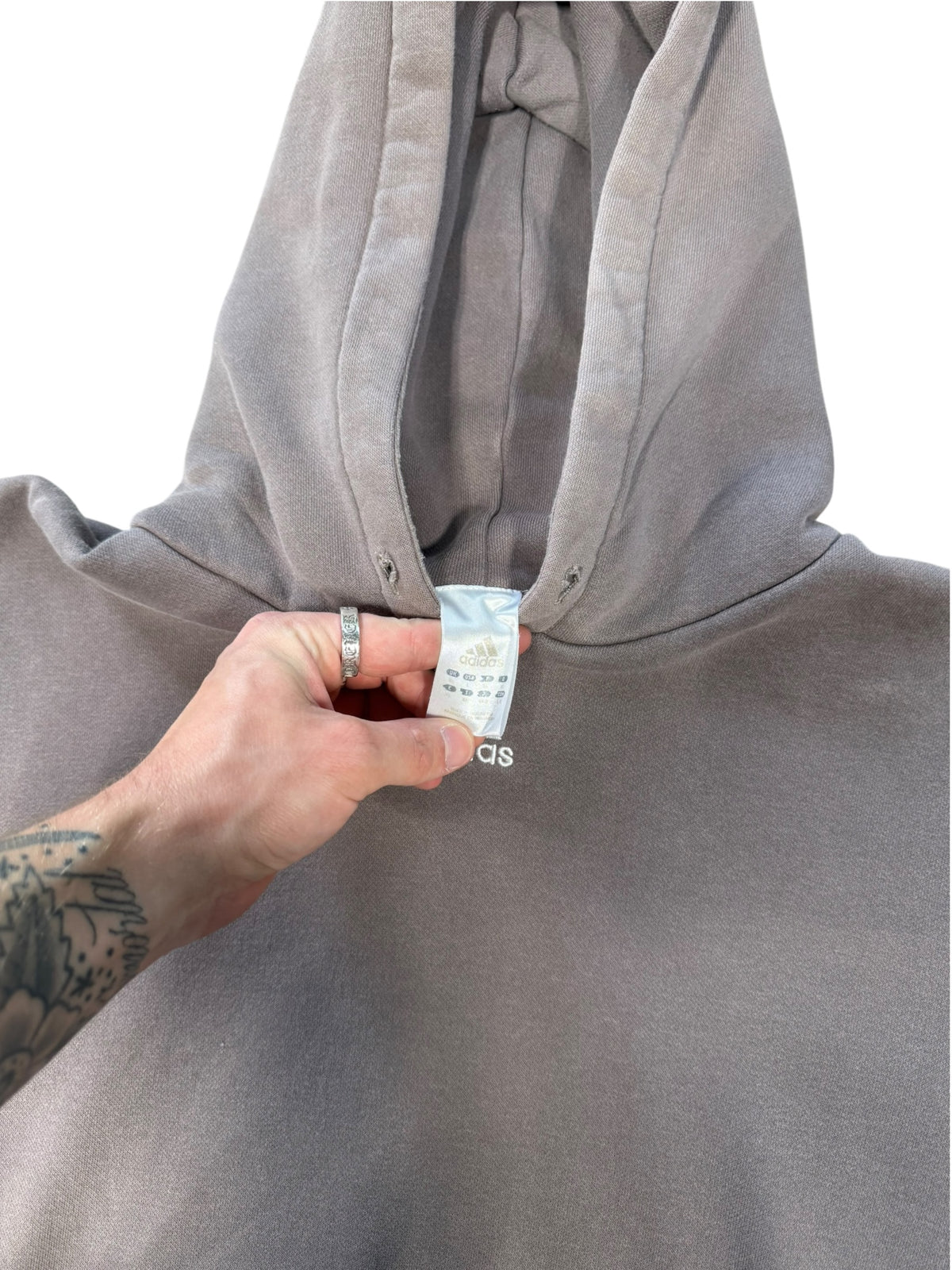 (L) Vintage Adidas Middle Logo Stone Wash Hoodie