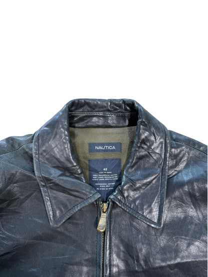 (XL) Vintage Nautica Long Leather Jacket