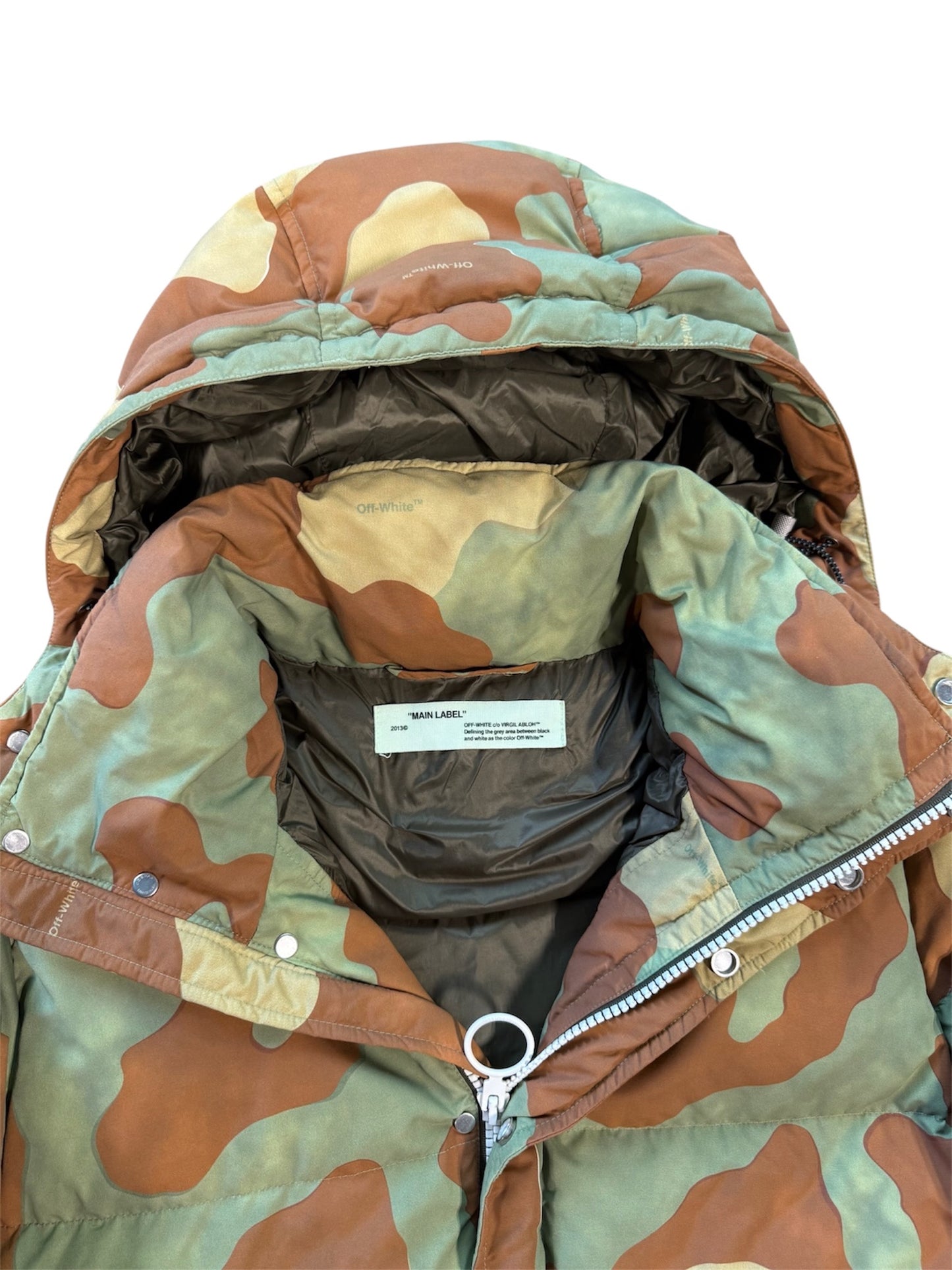 (S) Offwhite Diagonals Camo Puffer Jacket