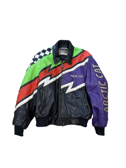 (L) 90’s Arctic Cat Full Leather Zip Jacket