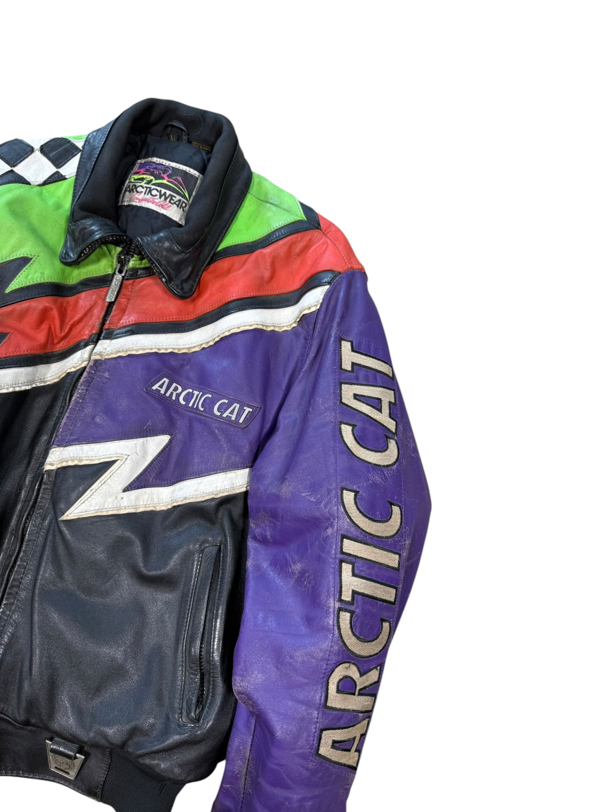 (L) 90’s Arctic Cat Full Leather Zip Jacket
