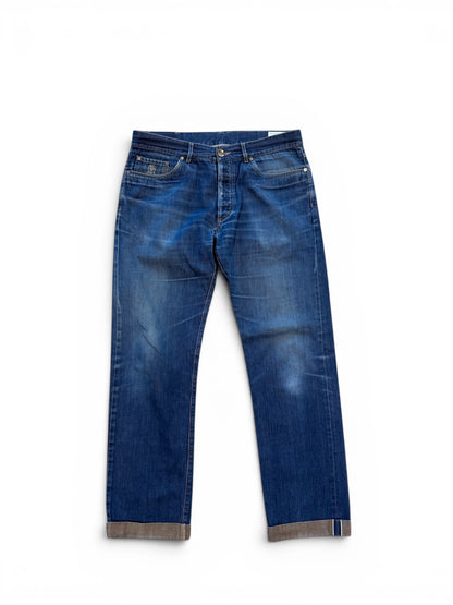 (34W) Brunello Cucinelli Blue Cotton Washed Fly Jeans