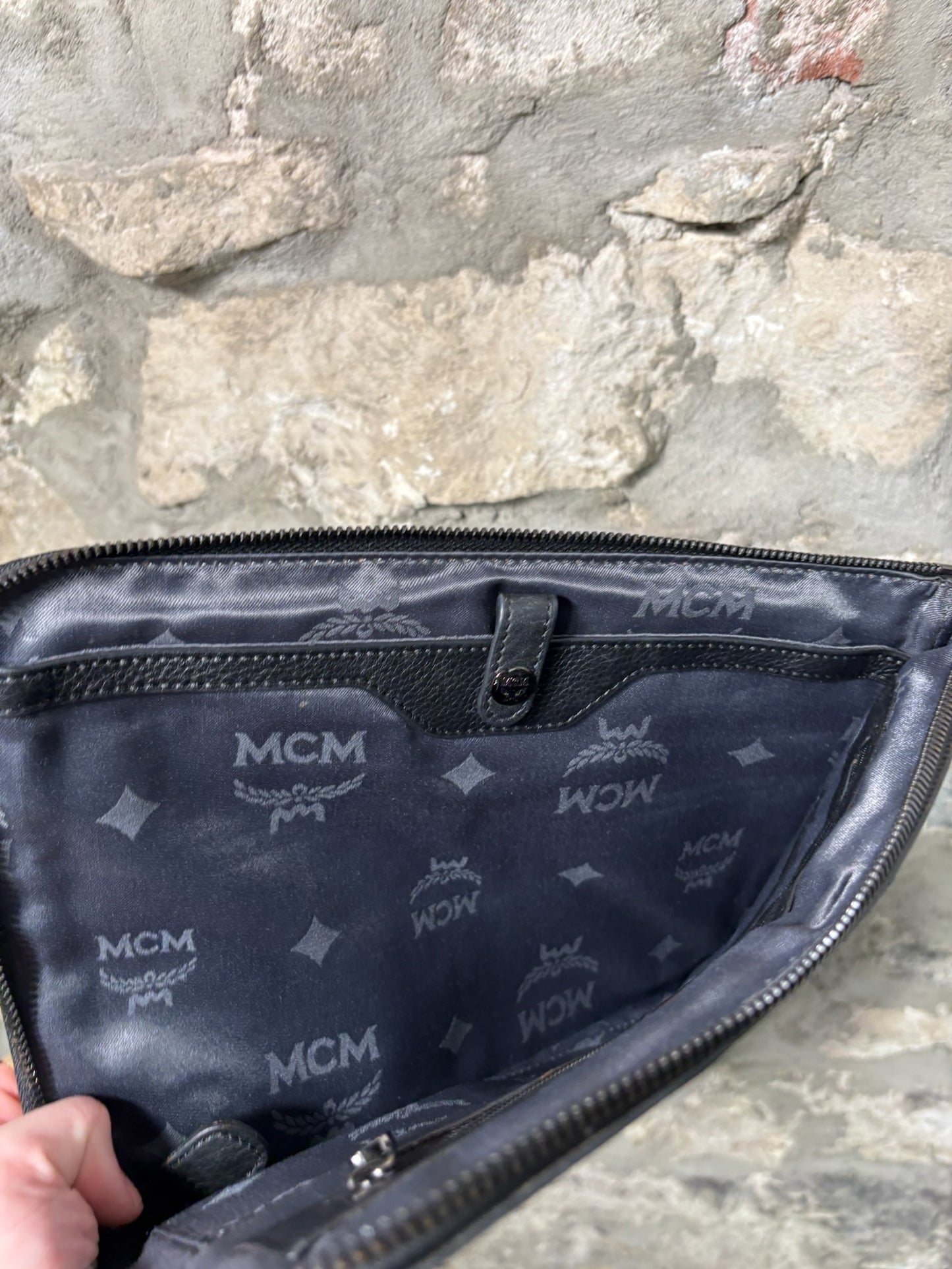 MCM Black Studded Clutch Bag