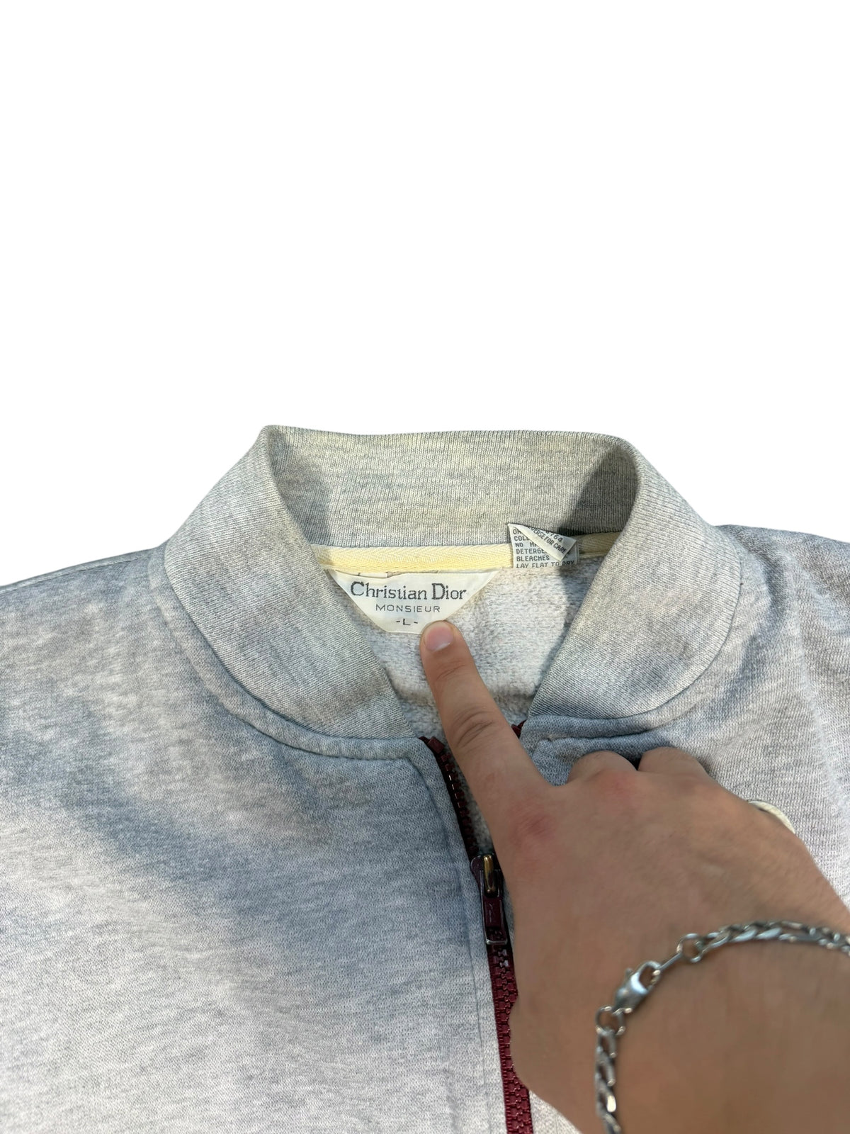 (L) Vintage Dior Red Grey Zip Up Sweatshirt