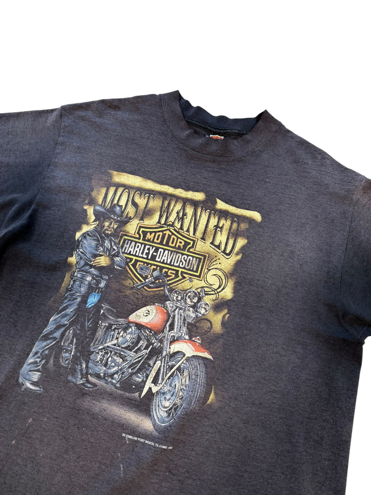 (XL) Vintage 1992 3D Emblem Harley Davidson Most Wanted T-Shirt