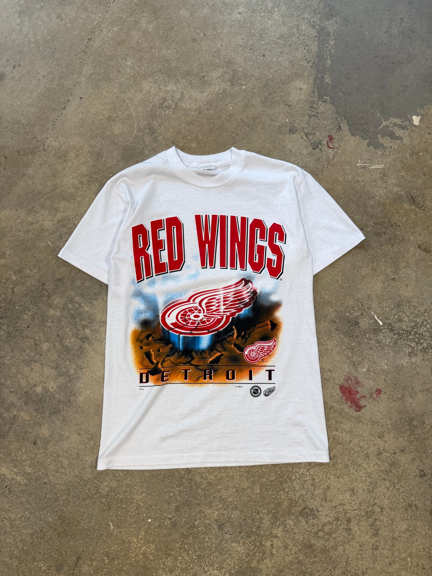 (M) 90’s Detroit Red Wings NHL White Logo Tee