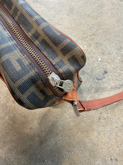 90s Fendi Leather Zucca Shoulder Crossbody Handbag