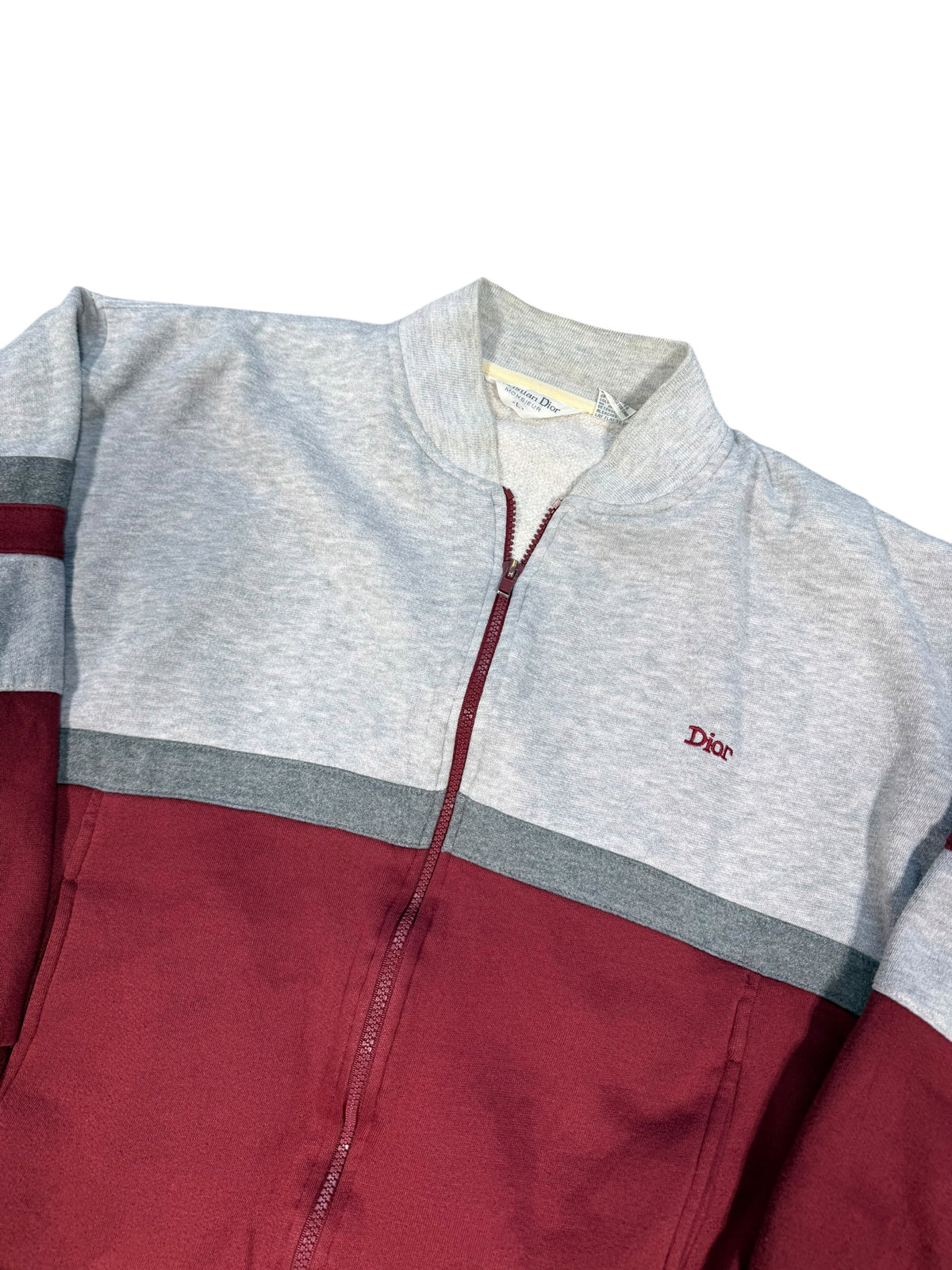 (L) Vintage Dior Red Grey Zip Up Sweatshirt