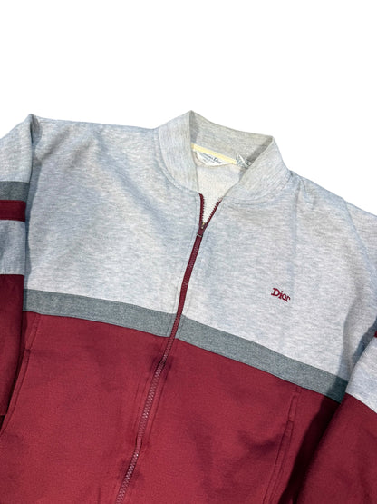 (L) Vintage Dior Red Grey Zip Up Sweatshirt