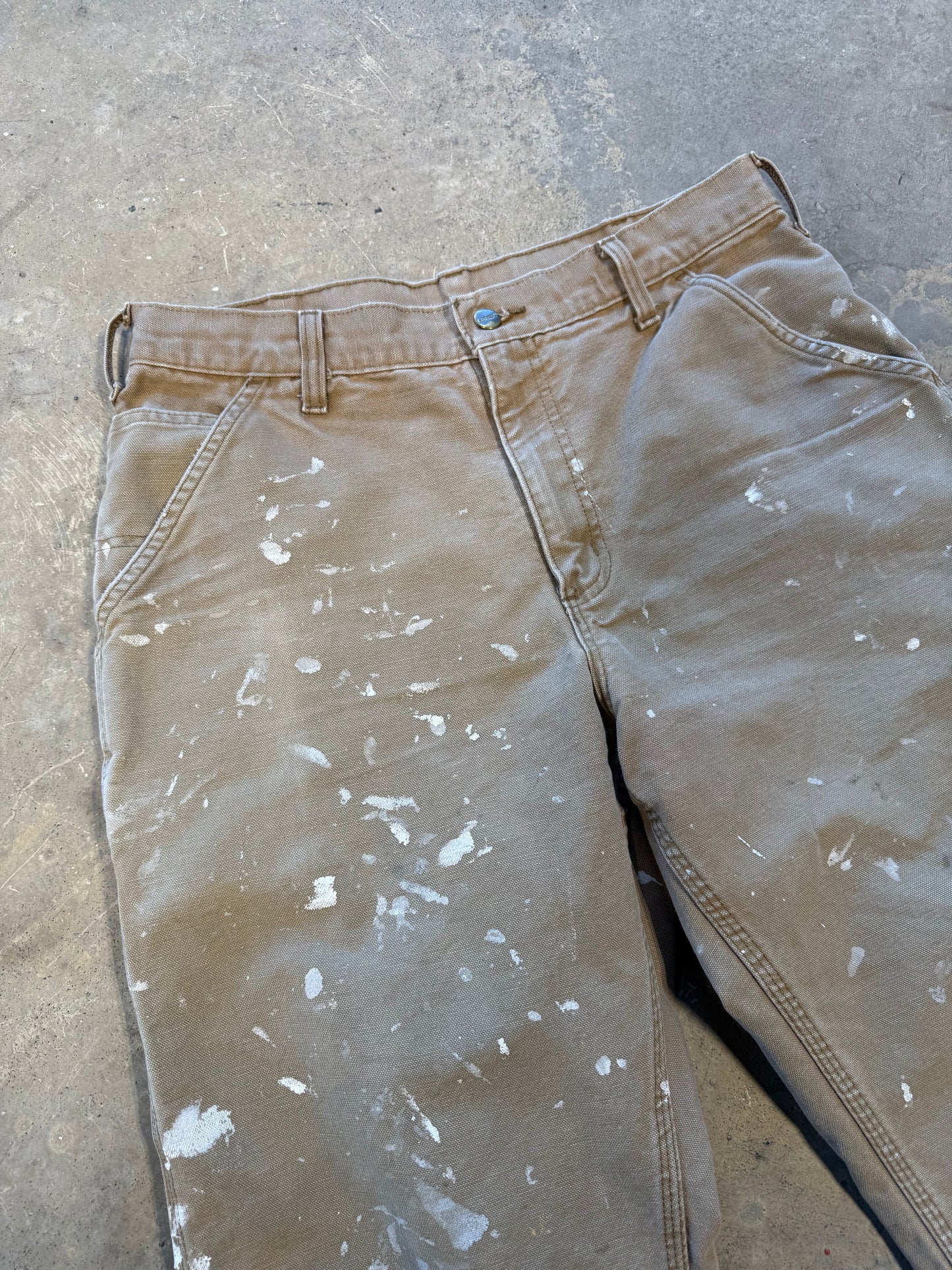 00s Carhartt Tan Paint Splatter Carpenter Pants Sz 34 Waist