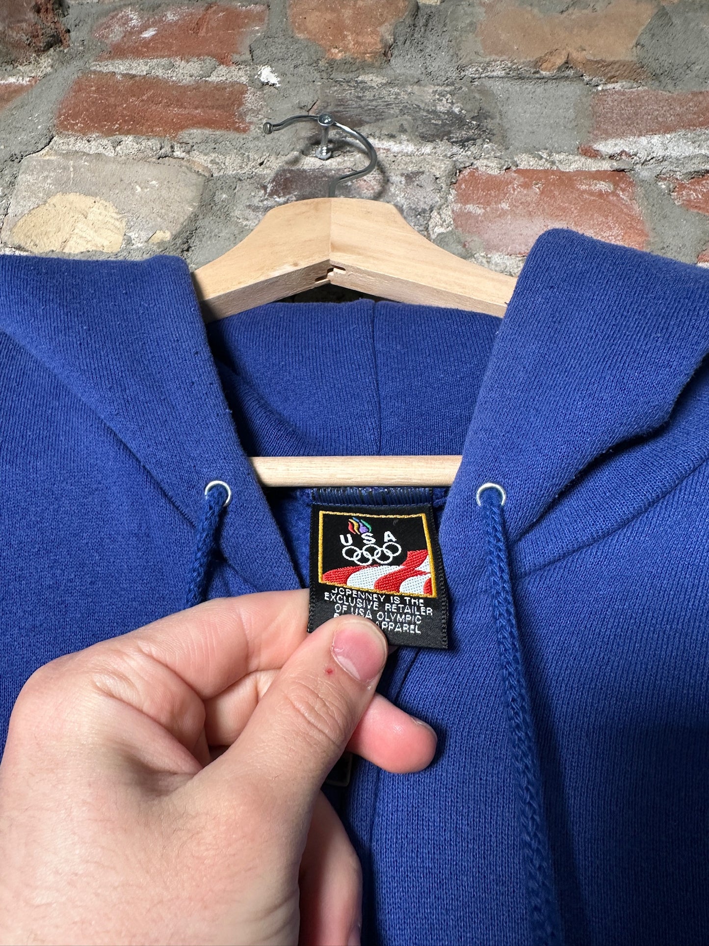 Vtg USA Olmpics Blue Zip-Up Hoodie Sz L