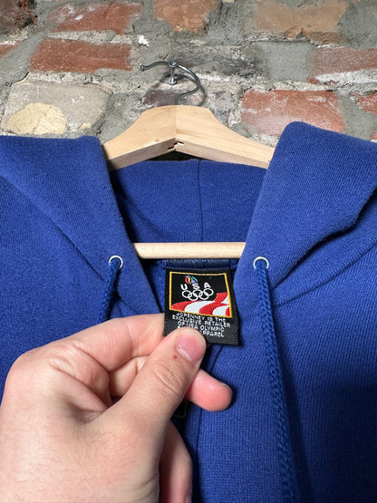 Vtg USA Olmpics Blue Zip-Up Hoodie Sz L