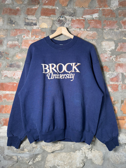 90s Brock University Navy Crewneck Sz L