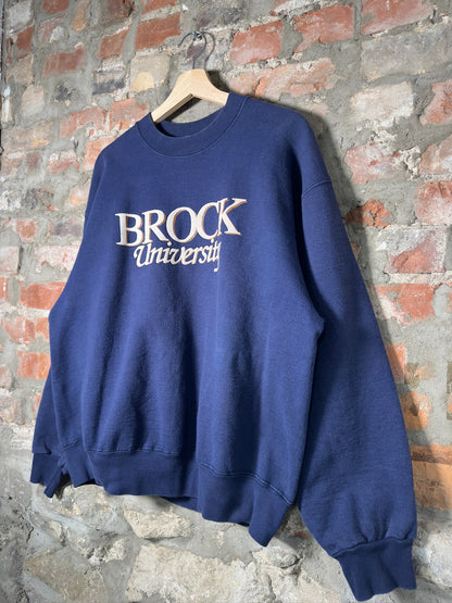 90s Brock University Navy Crewneck Sz L