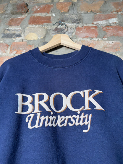 90s Brock University Navy Crewneck Sz L