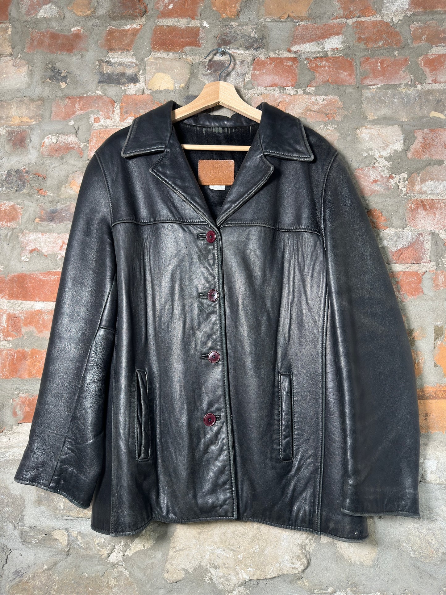 90s Hide House Leather Overcoat Sz L