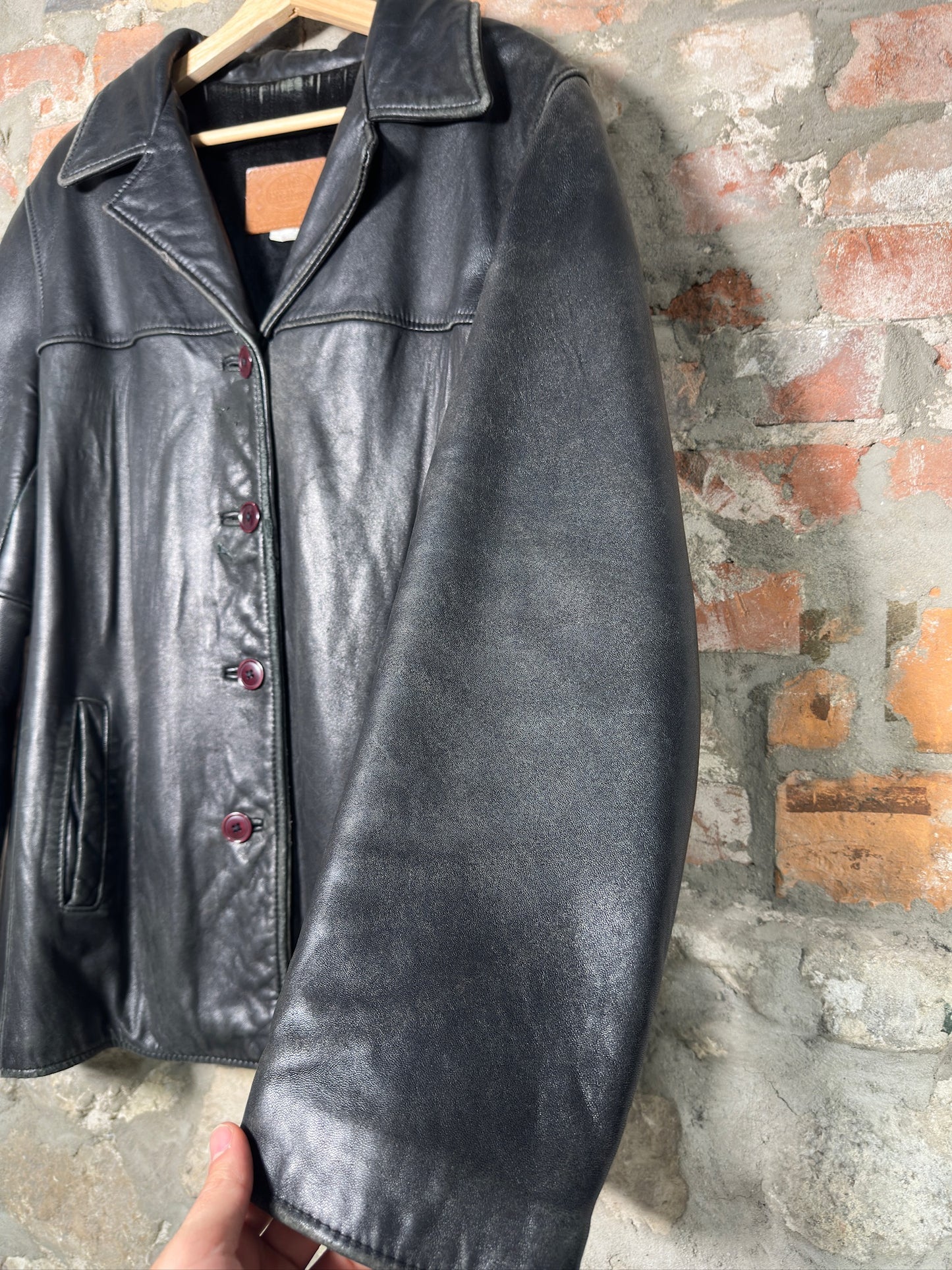 90s Hide House Leather Overcoat Sz L