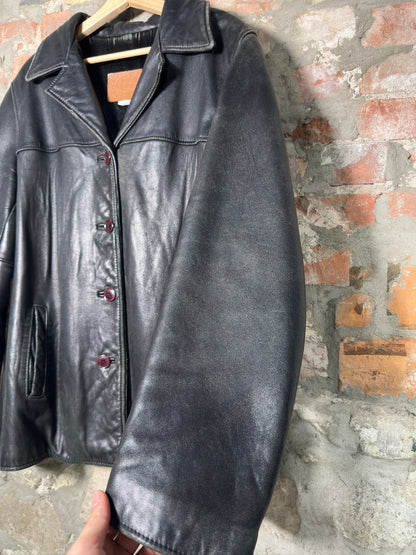 90s Hide House Leather Overcoat Sz L