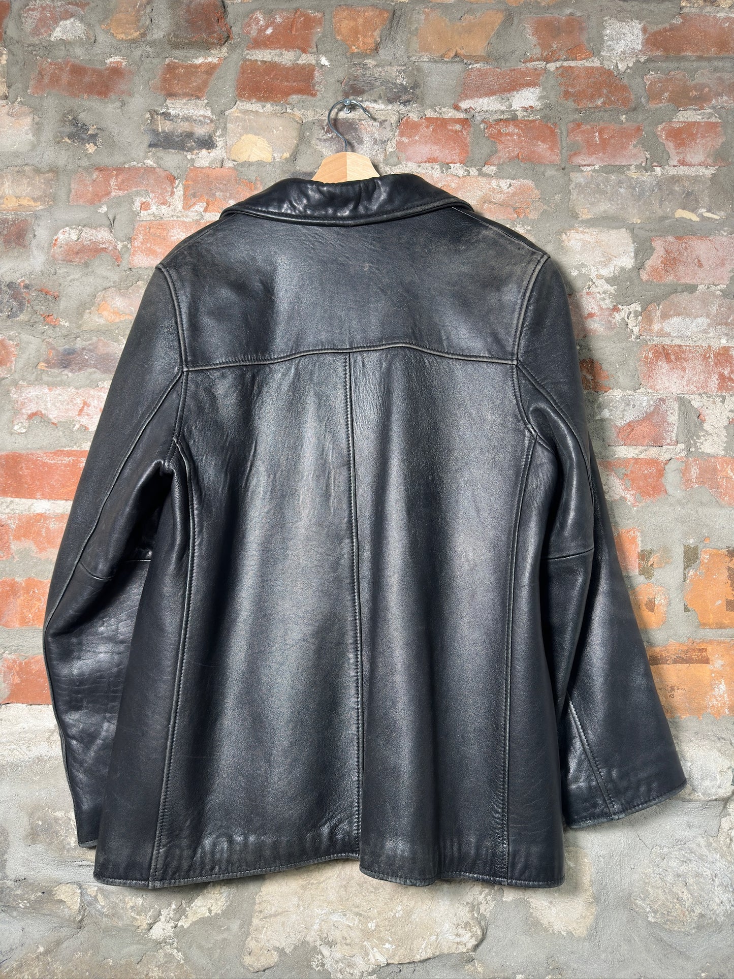 90s Hide House Leather Overcoat Sz L