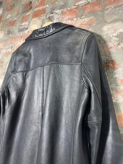 90s Hide House Leather Overcoat Sz L