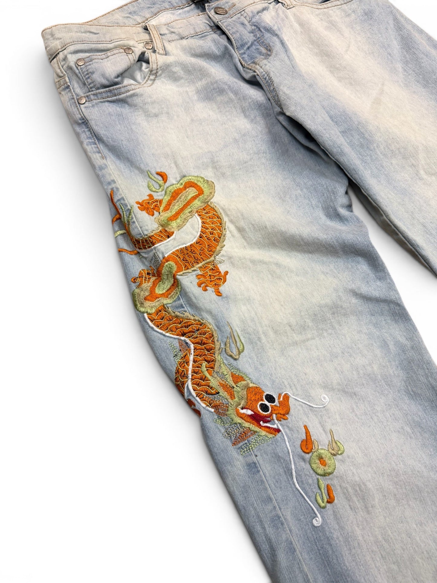 (32W) Y2K Dragon Emroidered Jeans