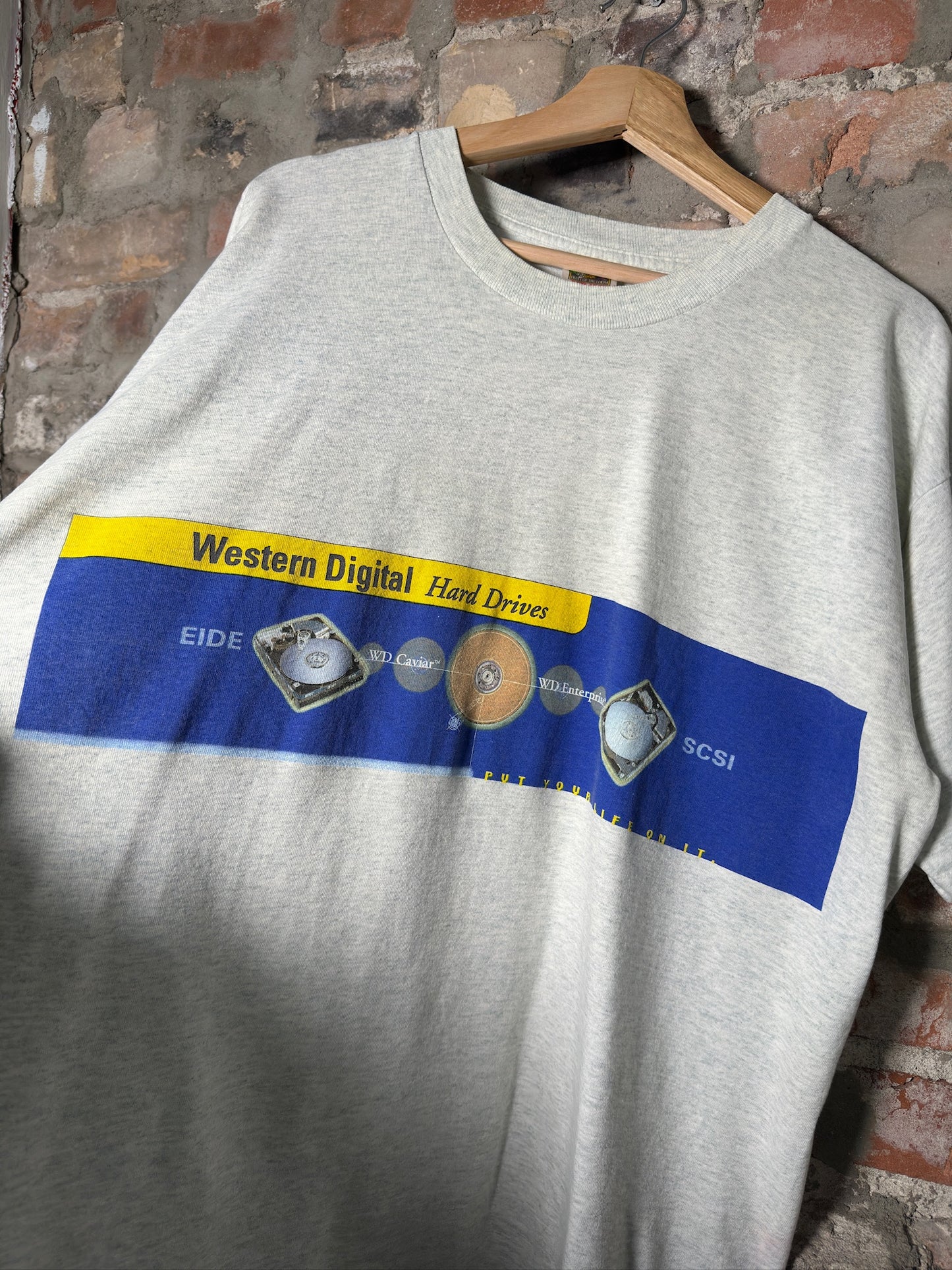 Vtg Western Digital Hard Drives Tee Grey Sz XL