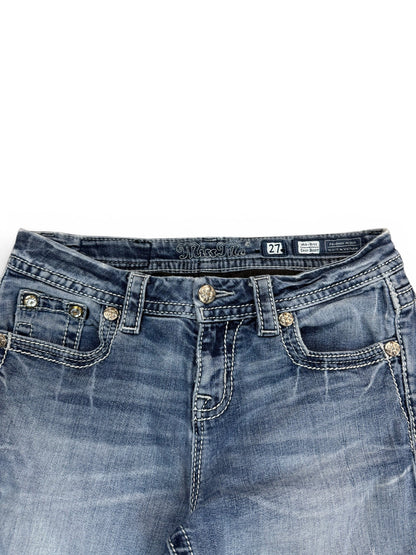 (27W) Vintage Y2K Miss Me Embroidered Mid Rise Boot Jeans