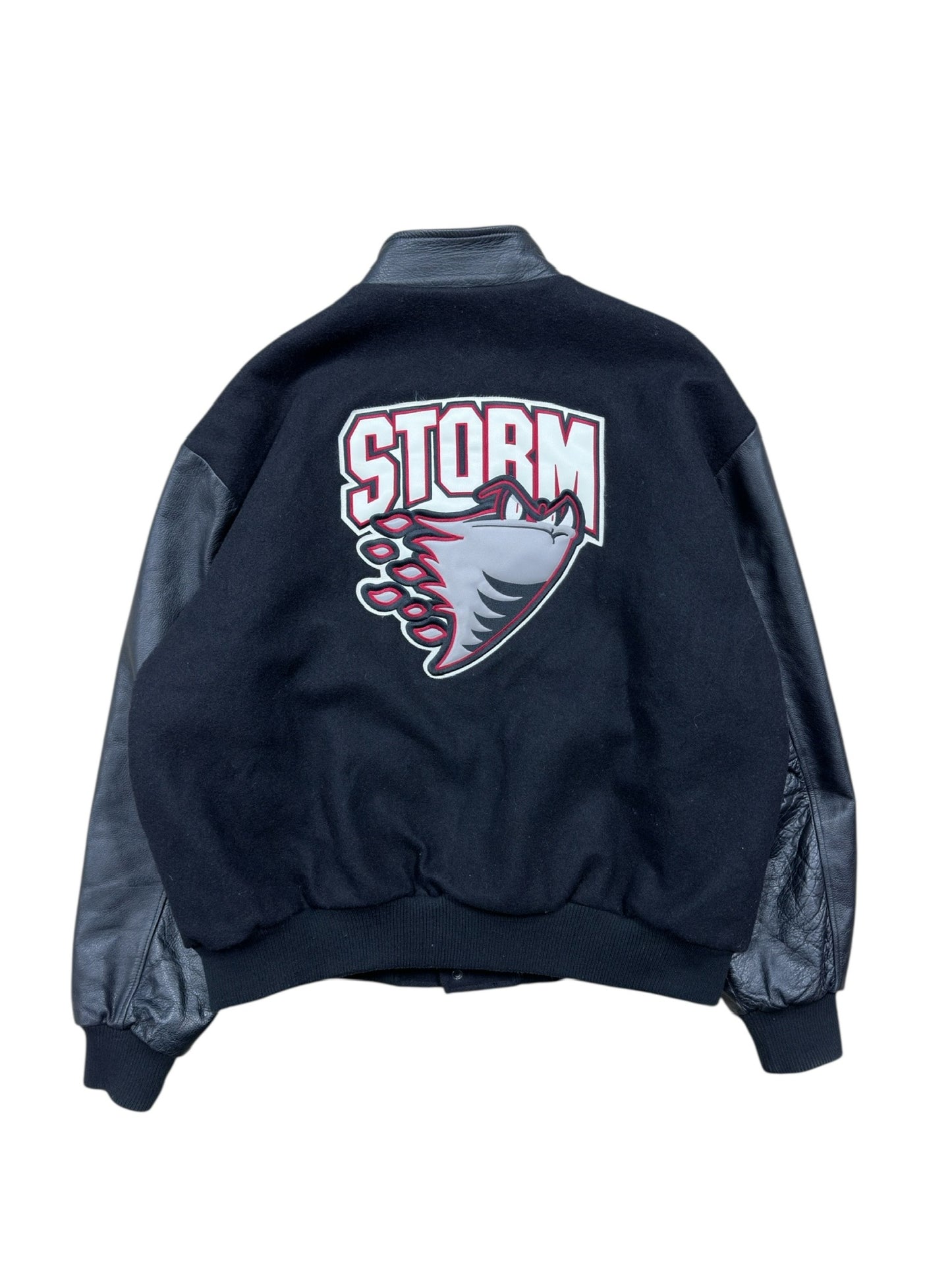 90s Guelph Storm Leather Varsity Jacket Sz XL