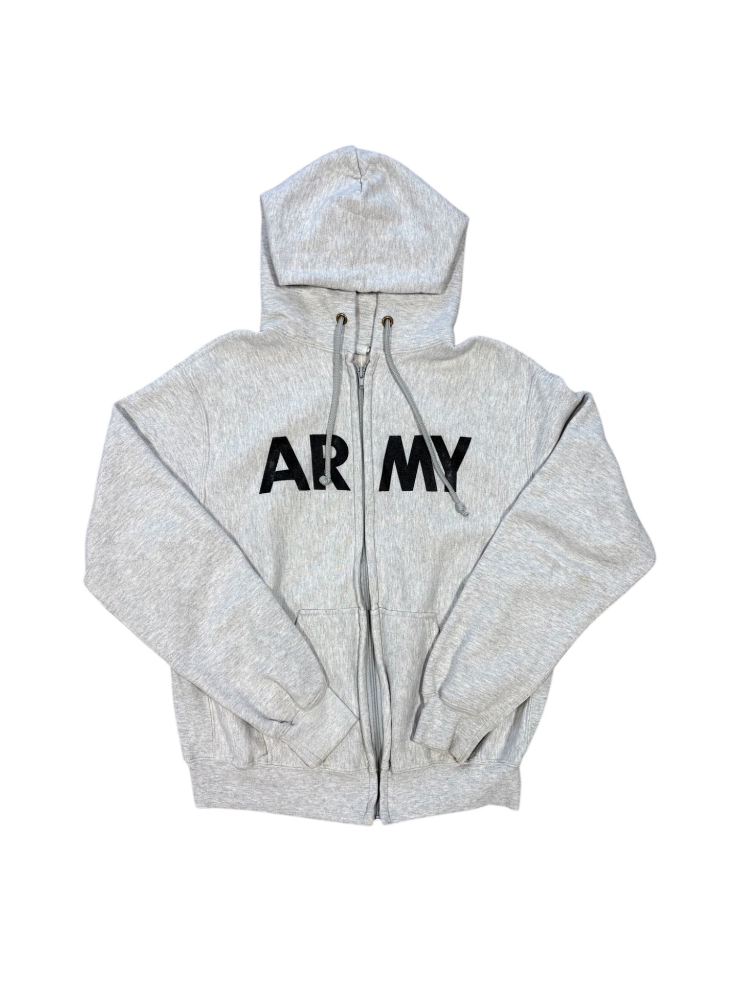 90s Army Grey Zip Up Hoodie Sz L
