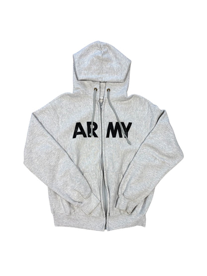 90s Army Grey Zip Up Hoodie Sz L
