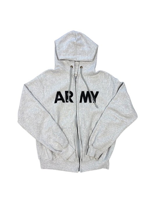 90s Army Grey Zip Up Hoodie Sz L