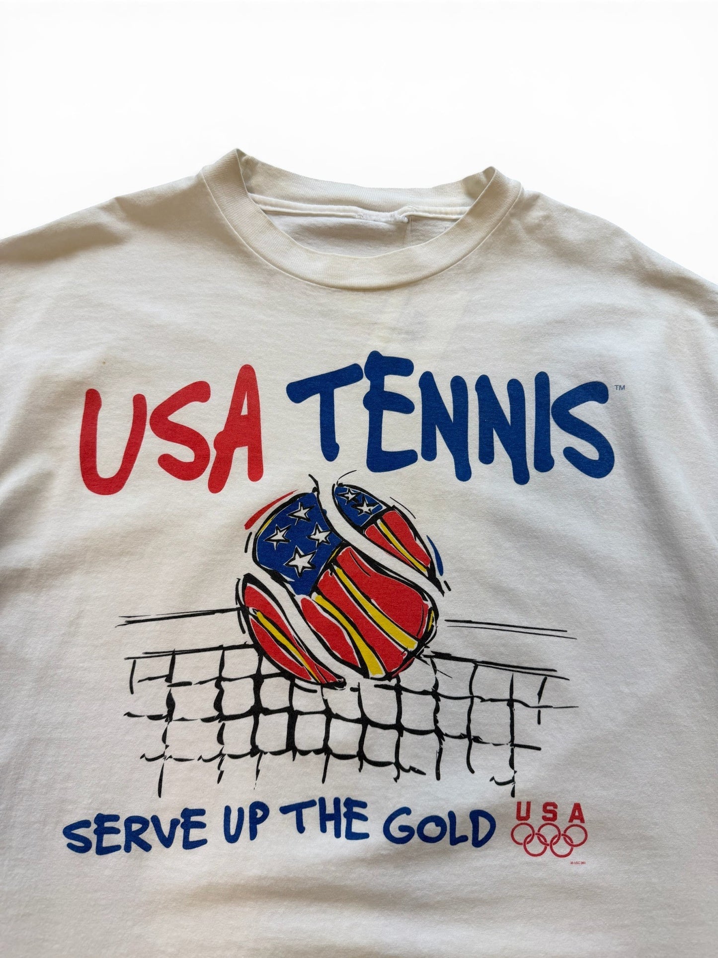 (L) Vintage USA Tennis White T-Shirt