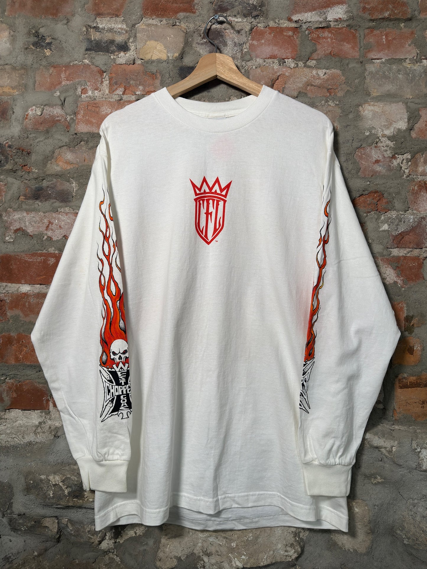 90s West Coast Choppers Flames White Long Sleeve Sz L
