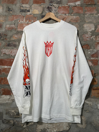 90s West Coast Choppers Flames White Long Sleeve Sz L