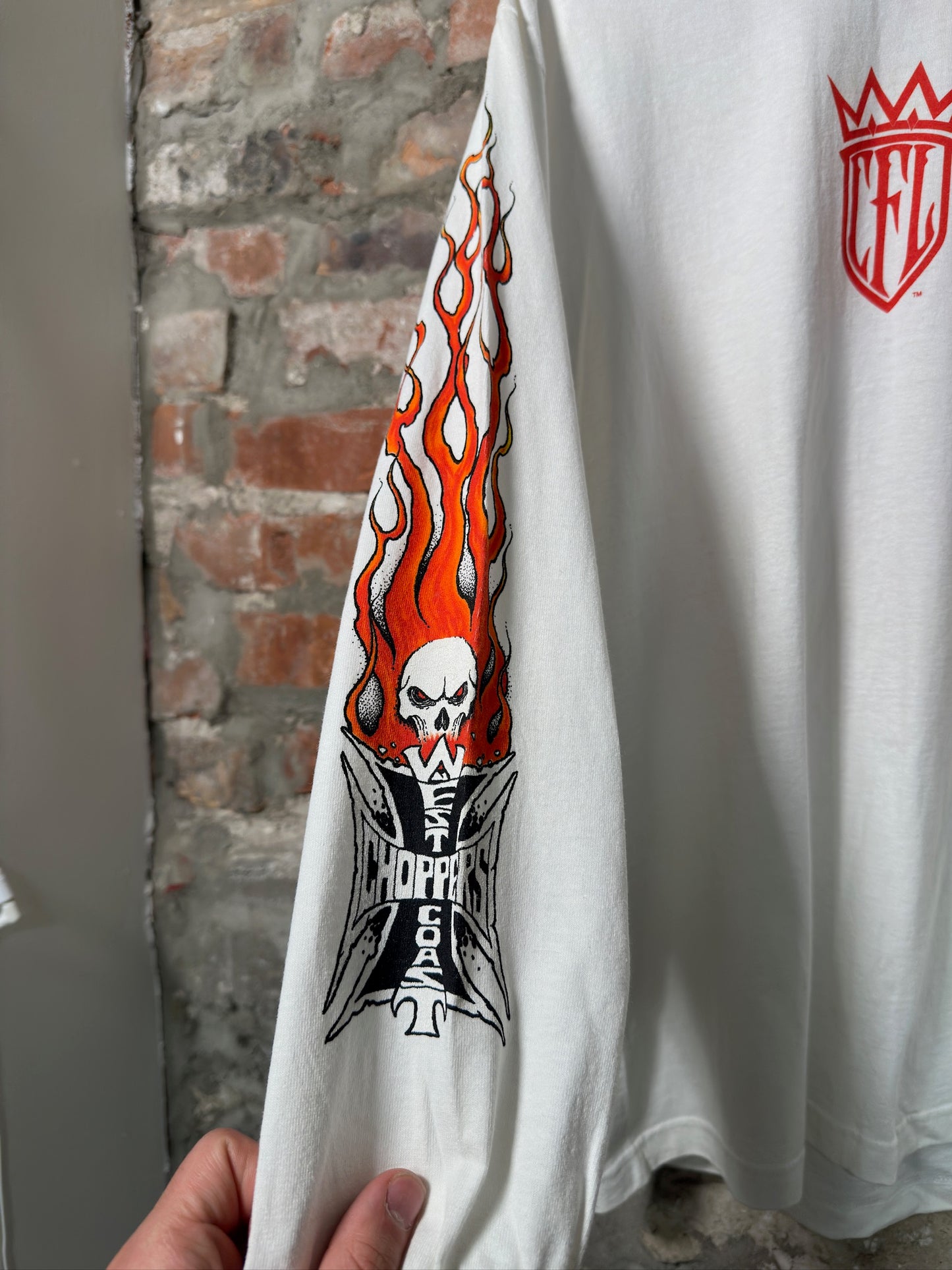 90s West Coast Choppers Flames White Long Sleeve Sz L