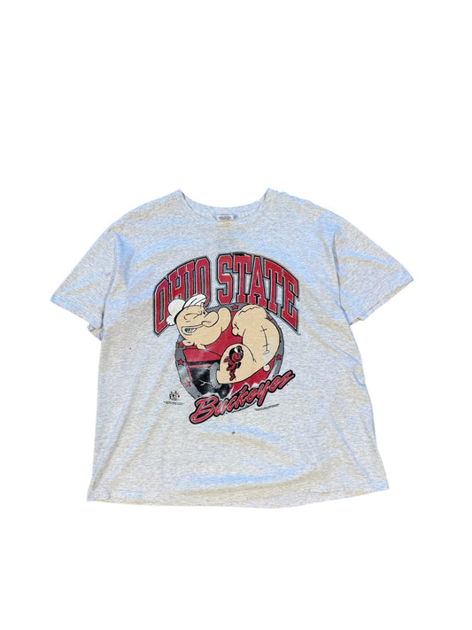1990s Popeye Ohio State Grey Tee Sz XL