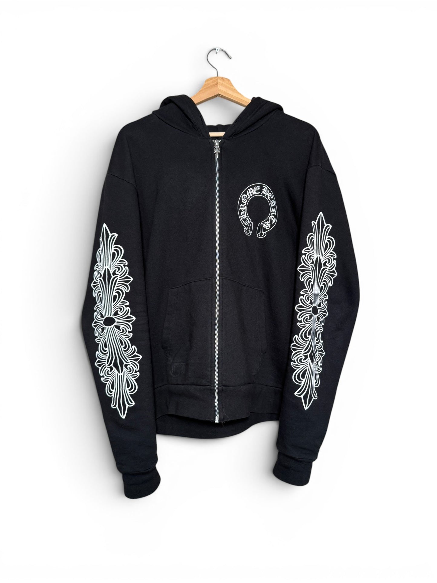 (S) Chrome Hearts Floral Horeshoe Zip-Up Hoodie