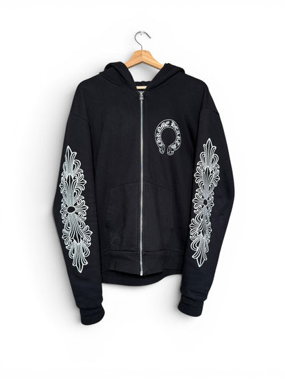 (S) Chrome Hearts Floral Horeshoe Zip-Up Hoodie