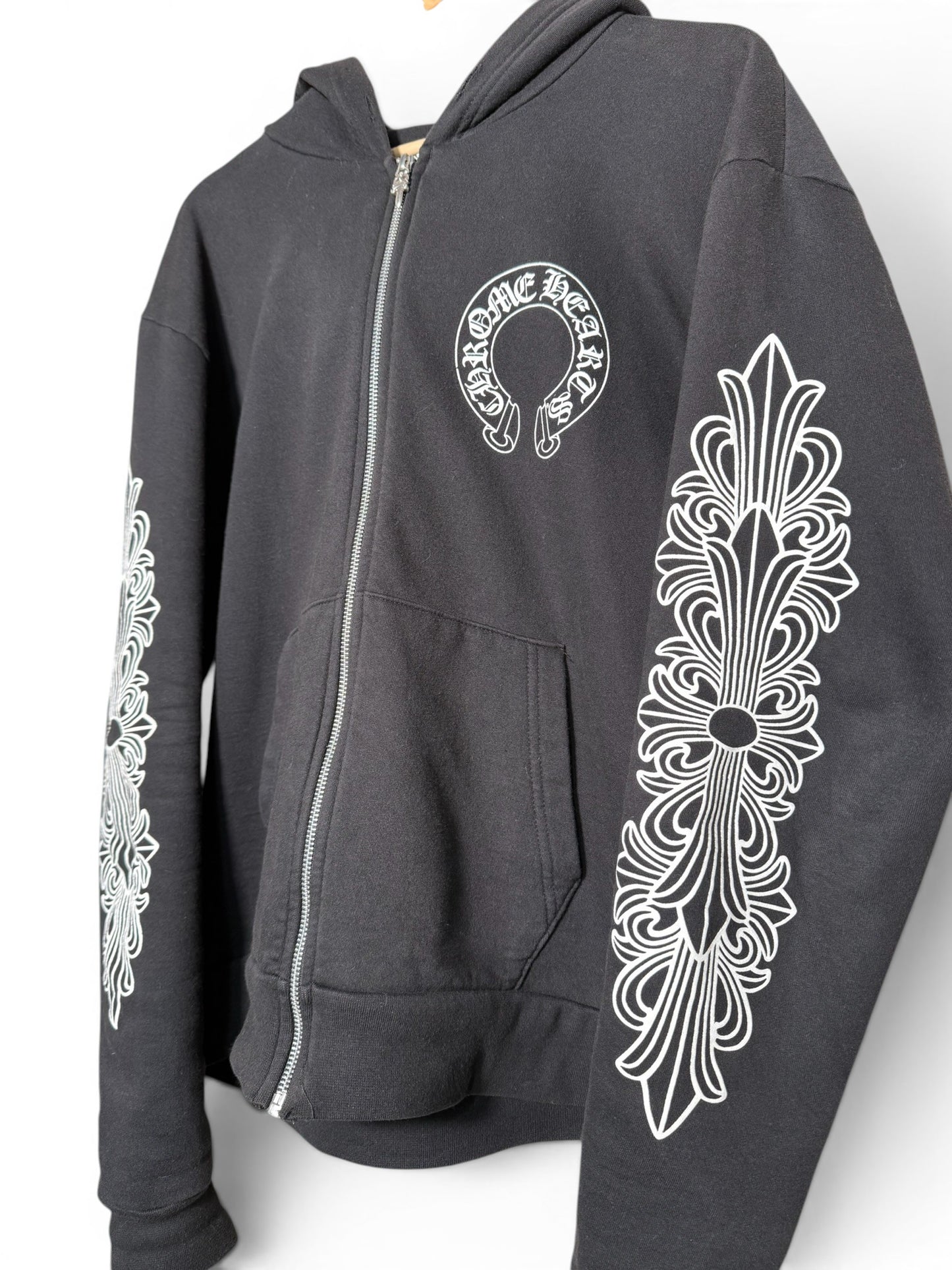 (S) Chrome Hearts Floral Horeshoe Zip-Up Hoodie