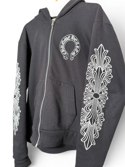 (S) Chrome Hearts Floral Horeshoe Zip-Up Hoodie