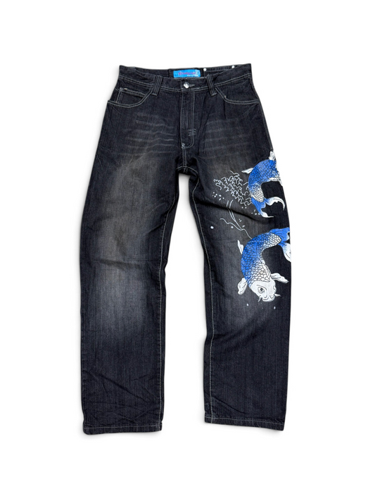 (34x34) Vintage Y2k GB Design Koi Fish Baggy Jeans