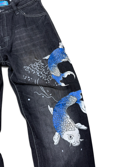 (34x34) Vintage Y2k GB Design Koi Fish Baggy Jeans