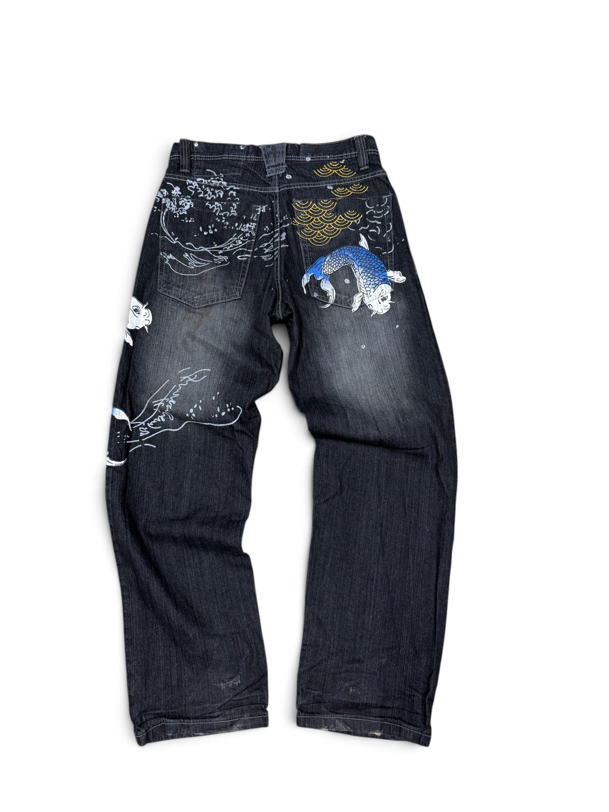 (34x34) Vintage Y2k GB Design Koi Fish Baggy Jeans