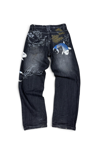 (34x34) Vintage Y2k GB Design Koi Fish Baggy Jeans
