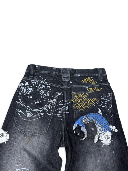 (34x34) Vintage Y2k GB Design Koi Fish Baggy Jeans