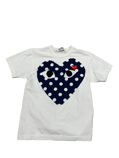 (M) CDG Navy Heart Tee White Sz
