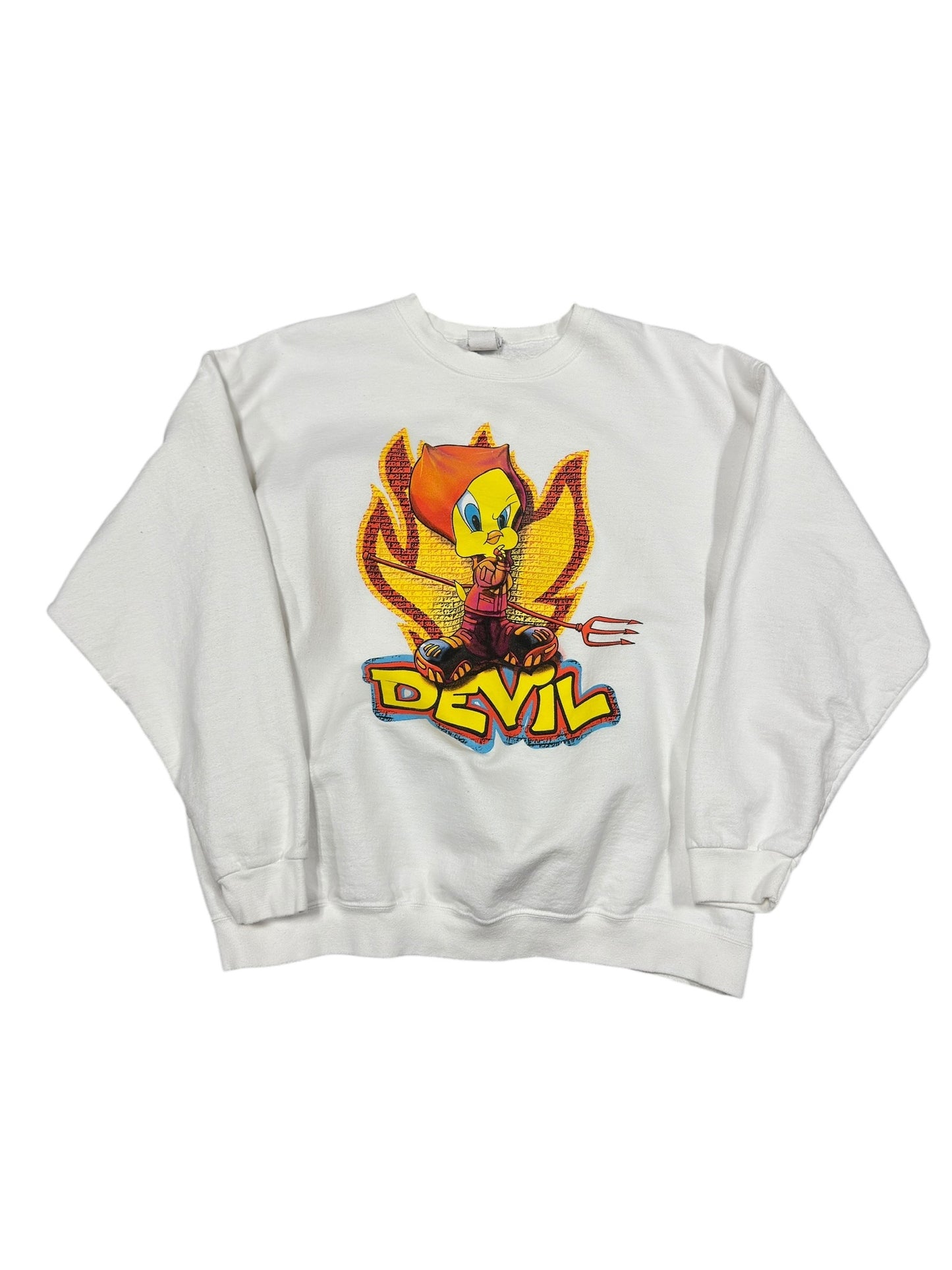 90s Looney Tunes Tweety Devil Crewneck White Sz XL