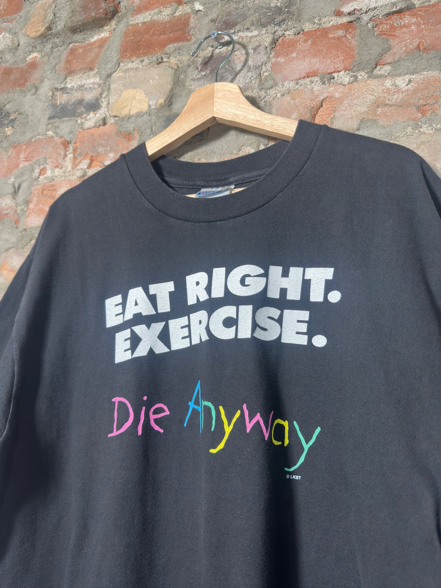90s Eat Right Exercise Die Anyway T-Shirt Sz L